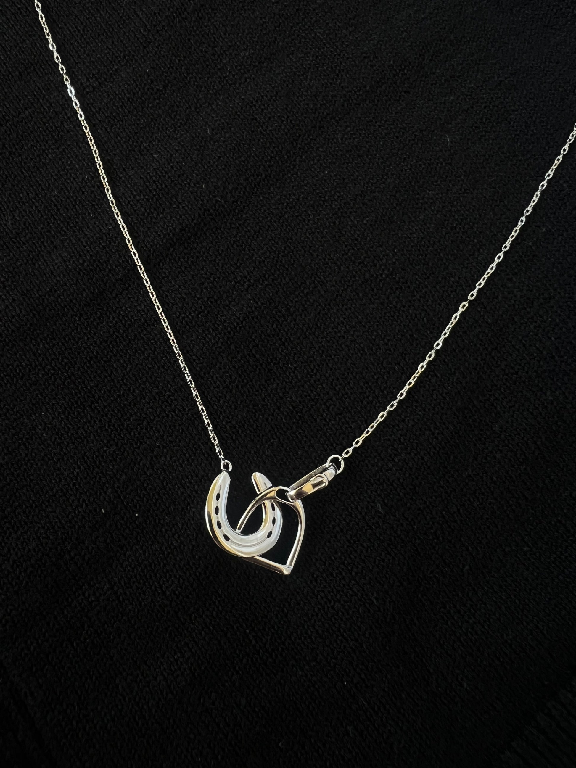 Equestrian Horseshoe and Stirrup Lariat Necklace