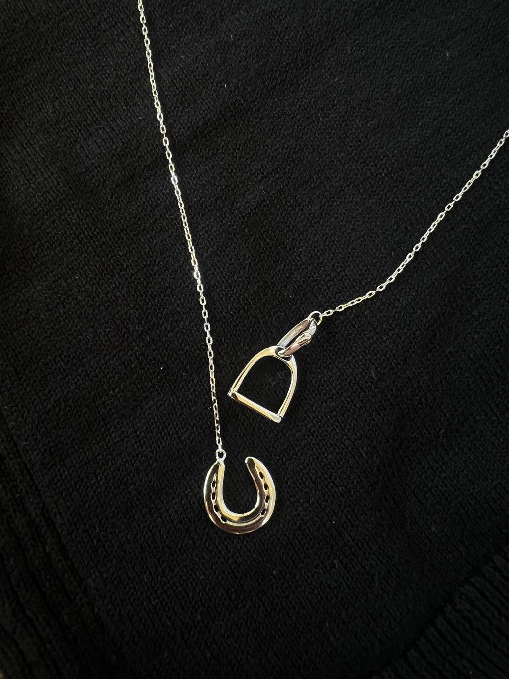 Equestrian Horseshoe and Stirrup Lariat Necklace